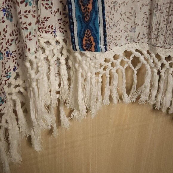 Roxy Womens White Floral Fringe Flowy Open Kimono Small - Picture 3 of 6